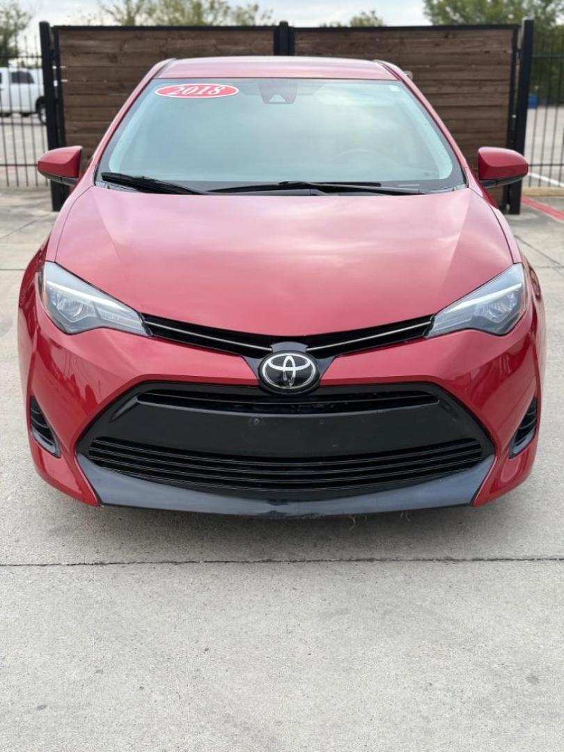 2018 red Toyota Corolla LE CVT (5YFBURHE8JP) with an 1.8L L4 DOHC 16V engine, Continuously Variabl transmission, located at 2401 E Main St., Grand Prairie, TX, 75050, (972) 262-4440, 32.748981, -96.969643 - Photo#0