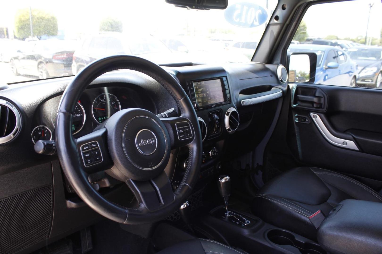 2015 Gray Jeep Wrangler Unlimited Sahara 4WD (1C4BJWEGXFL) with an 3.6L V6 DOHC 24V FFV engine, located at 2401 E Main St., Grand Prairie, TX, 75050, (972) 262-4440, 32.748981, -96.969643 - Photo#10
