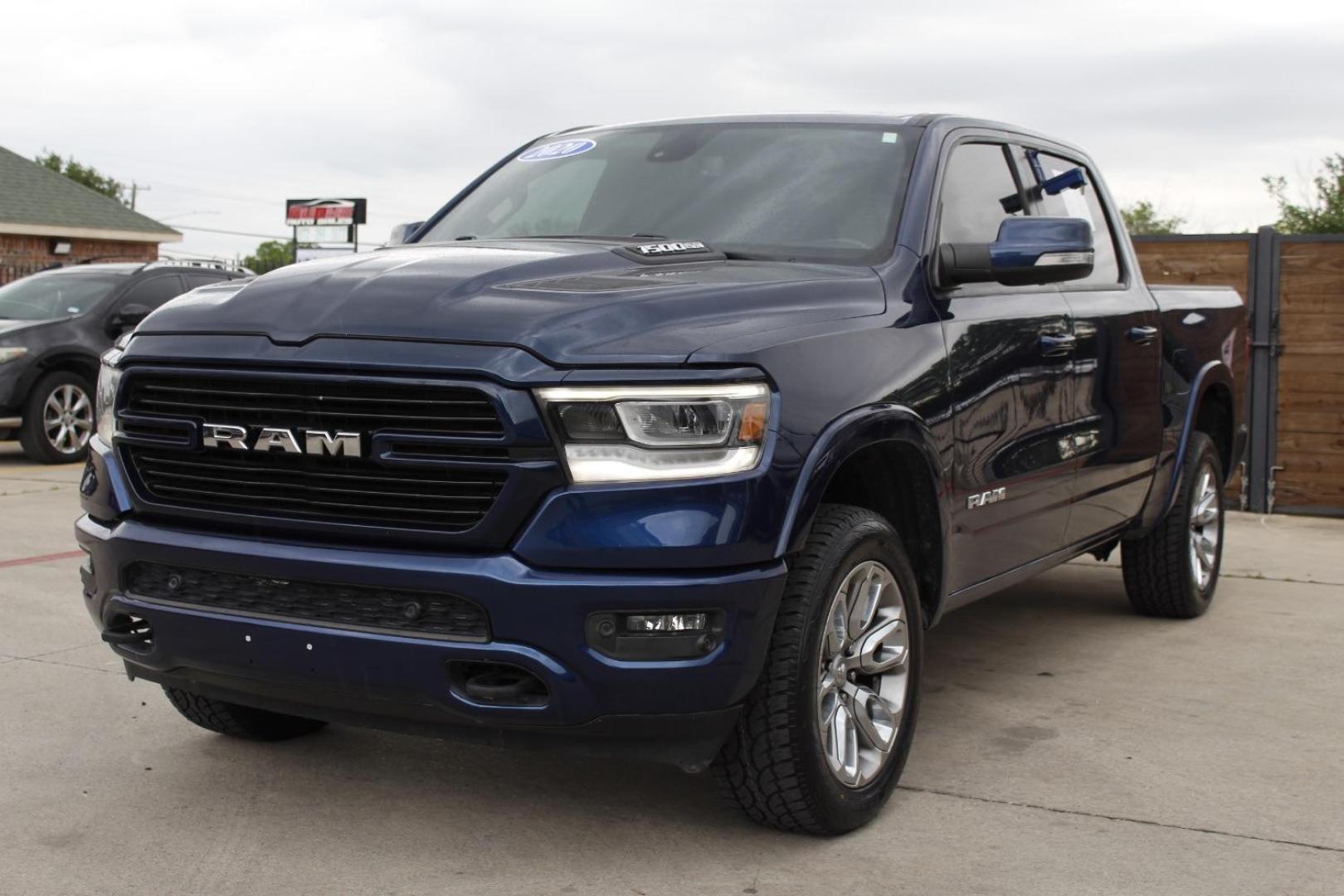 2020 Blue Ram 1500 Laramie Crew Cab 4x4 5'7 Box (1C6SRFJT3LN) , located at 2401 E Main St., Grand Prairie, TX, 75050, (972) 262-4440, 32.748981, -96.969643 - Photo#1