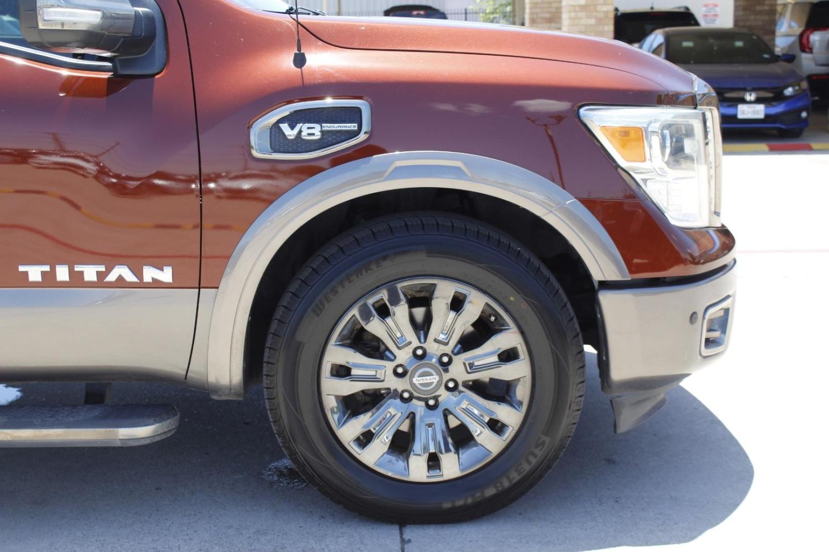 2017 Orange Nissan TITAN Platinum Reserve (1N6AA1E61HN) with an Endurance 5.6L V-8 gasoline direct injection engine, located at 2401 E Main St., Grand Prairie, TX, 75050, (972) 262-4440, 32.748981, -96.969643 - Photo#10