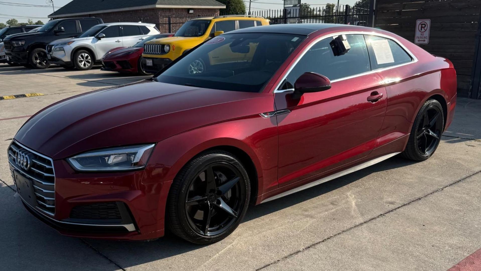 2018 Red Audi A5 2.0T Premium (WAUTNAF56JA) with an 2L I-4 gasoline direct injection engine, located at 2401 E Main St., Grand Prairie, TX, 75050, (972) 262-4440, 32.748981, -96.969643 - Photo#1