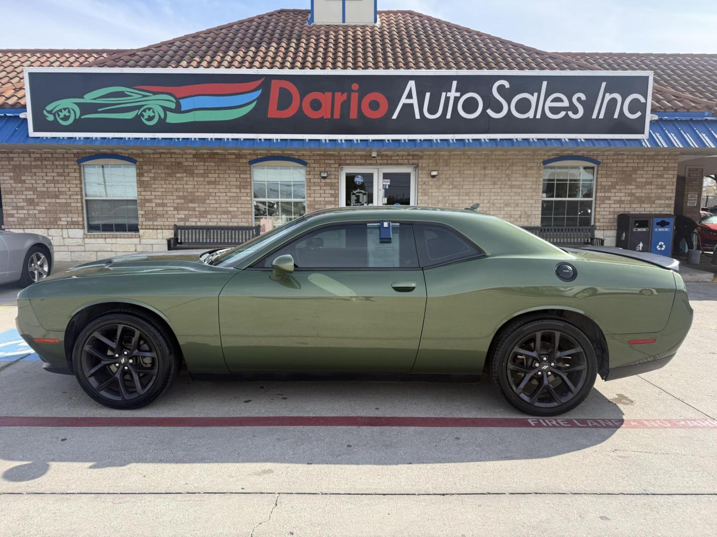 2021 F8 Green /Black, cloth Black, premium leather Black/Caramel, Dodge Challenger 74813 (2C3CDZAG4MH) with an 3.6L V6 DOHC 24V engine, 8-Speed Automatic transmission, located at 2401 E Main St., Grand Prairie, TX, 75050, (972) 262-4440, 32.748981, -96.969643 - Photo#1