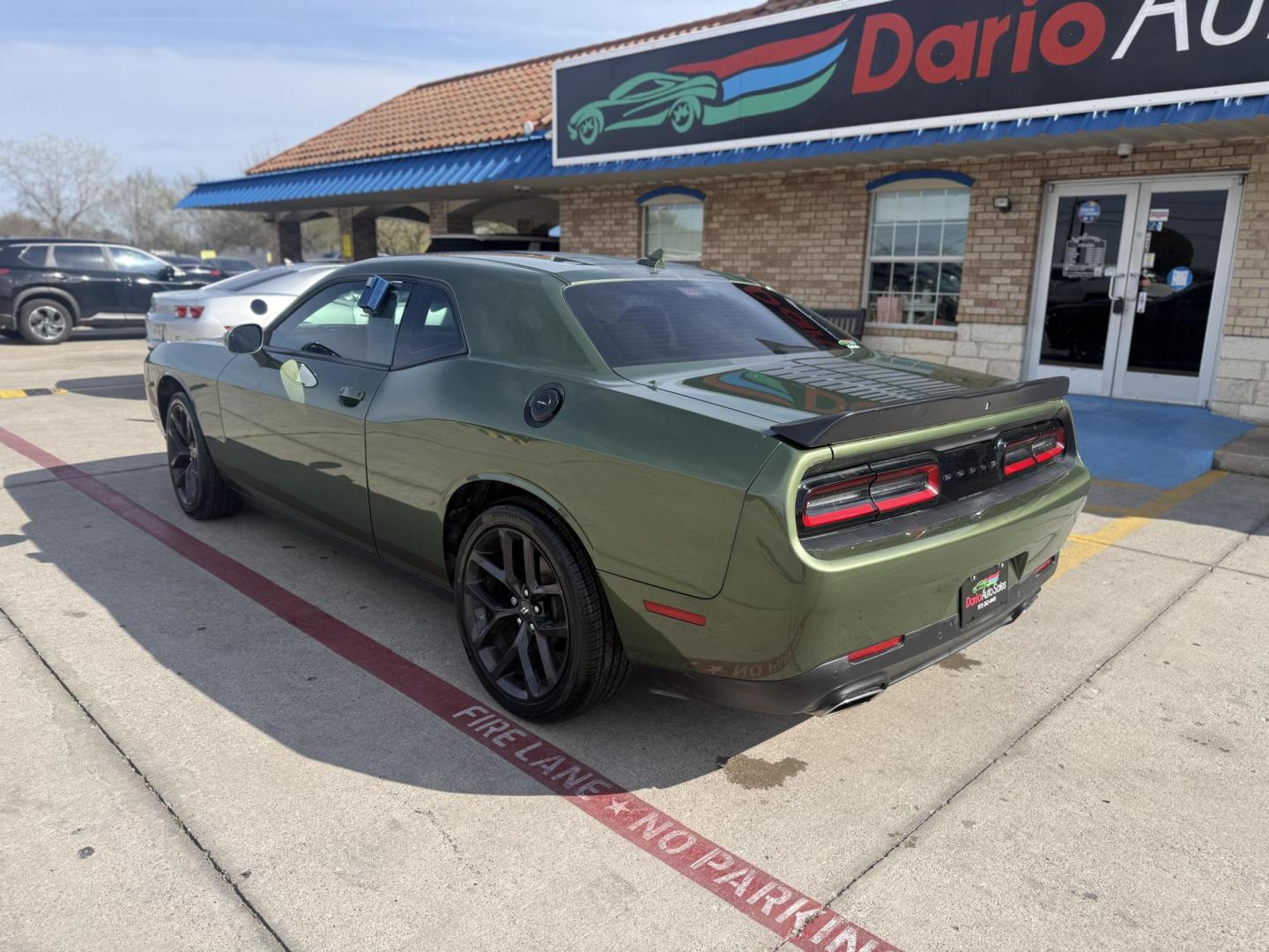 2021 F8 Green /Black, cloth Black, premium leather Black/Caramel, Dodge Challenger 74813 (2C3CDZAG4MH) with an 3.6L V6 DOHC 24V engine, 8-Speed Automatic transmission, located at 2401 E Main St., Grand Prairie, TX, 75050, (972) 262-4440, 32.748981, -96.969643 - Photo#2