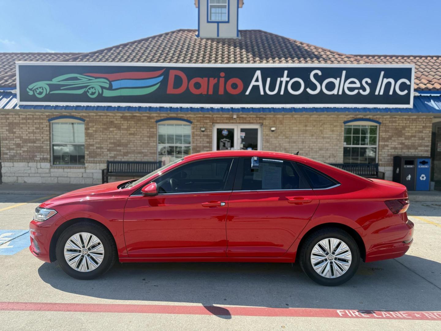 2019 Tornado Red /Storm Gray, cloth Titan Black, cloth Volkswagen Jetta 62580 (3VWC57BUXKM) with an 1.4L L4 DOHC 16V engine, 8-Speed Automatic transmission, located at 2401 E Main St., Grand Prairie, TX, 75050, (972) 262-4440, 32.748981, -96.969643 - Photo#1