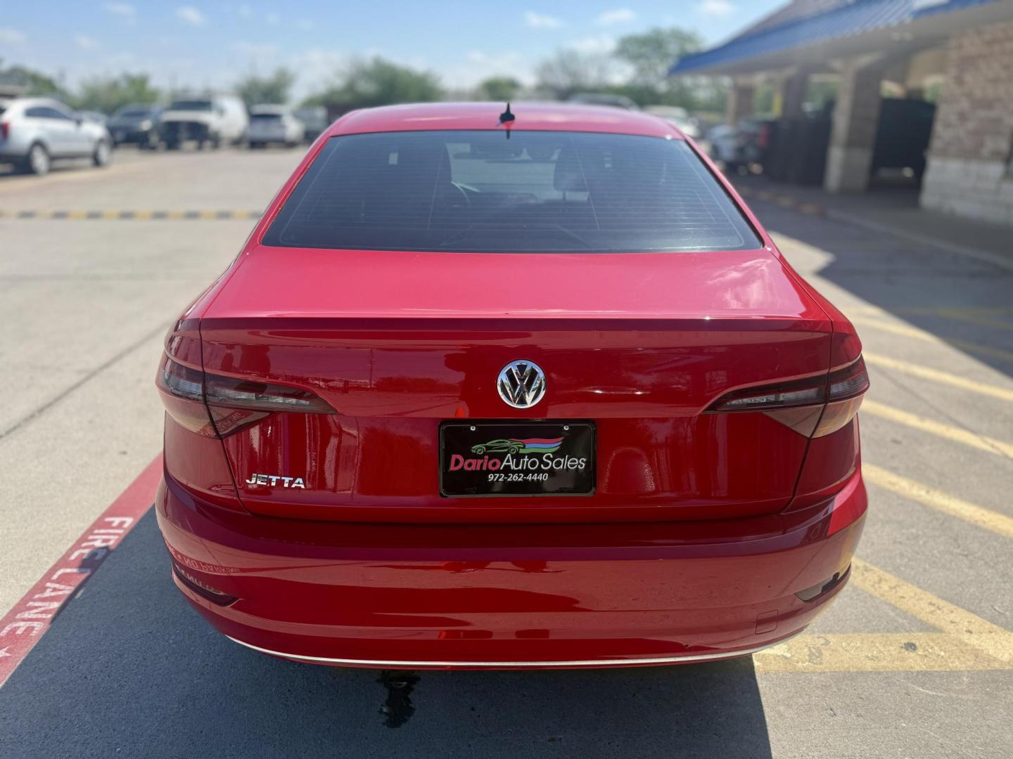 2019 Tornado Red /Storm Gray, cloth Titan Black, cloth Volkswagen Jetta 62580 (3VWC57BUXKM) with an 1.4L L4 DOHC 16V engine, 8-Speed Automatic transmission, located at 2401 E Main St., Grand Prairie, TX, 75050, (972) 262-4440, 32.748981, -96.969643 - Photo#3