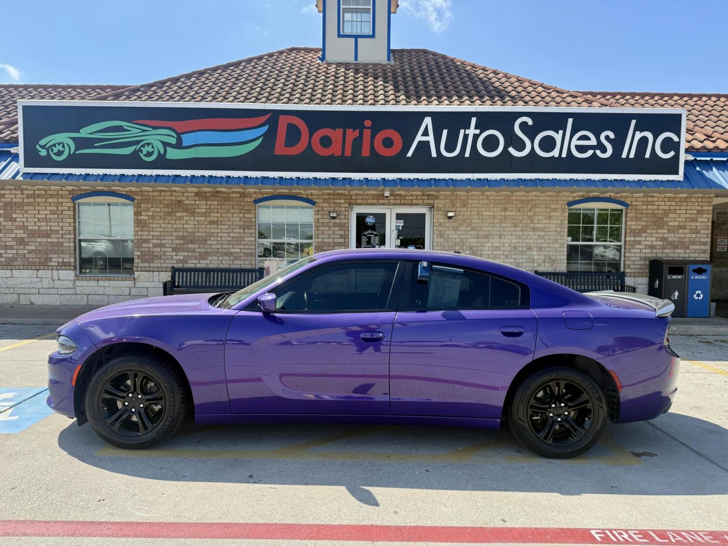 2019 Plum Crazy Pearl Coat /Black, cloth Black, leather Black/Brazen Gold, lea Dodge Charger 65048 (2C3CDXBG4KH) with an 3.6L V6 DOHC 24V engine, 8-Speed Automatic transmission, located at 2401 E Main St., Grand Prairie, TX, 75050, (972) 262-4440, 32.748981, -96.969643 - Photo#1