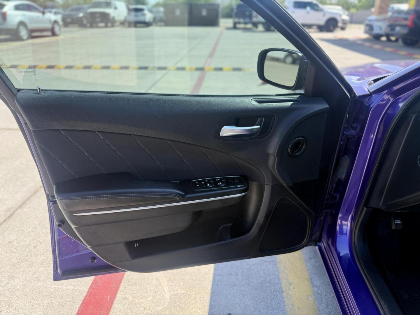 2019 Plum Crazy Pearl Coat /Black, cloth Black, leather Black/Brazen Gold, lea Dodge Charger 65048 (2C3CDXBG4KH) with an 3.6L V6 DOHC 24V engine, 8-Speed Automatic transmission, located at 2401 E Main St., Grand Prairie, TX, 75050, (972) 262-4440, 32.748981, -96.969643 - Photo#9