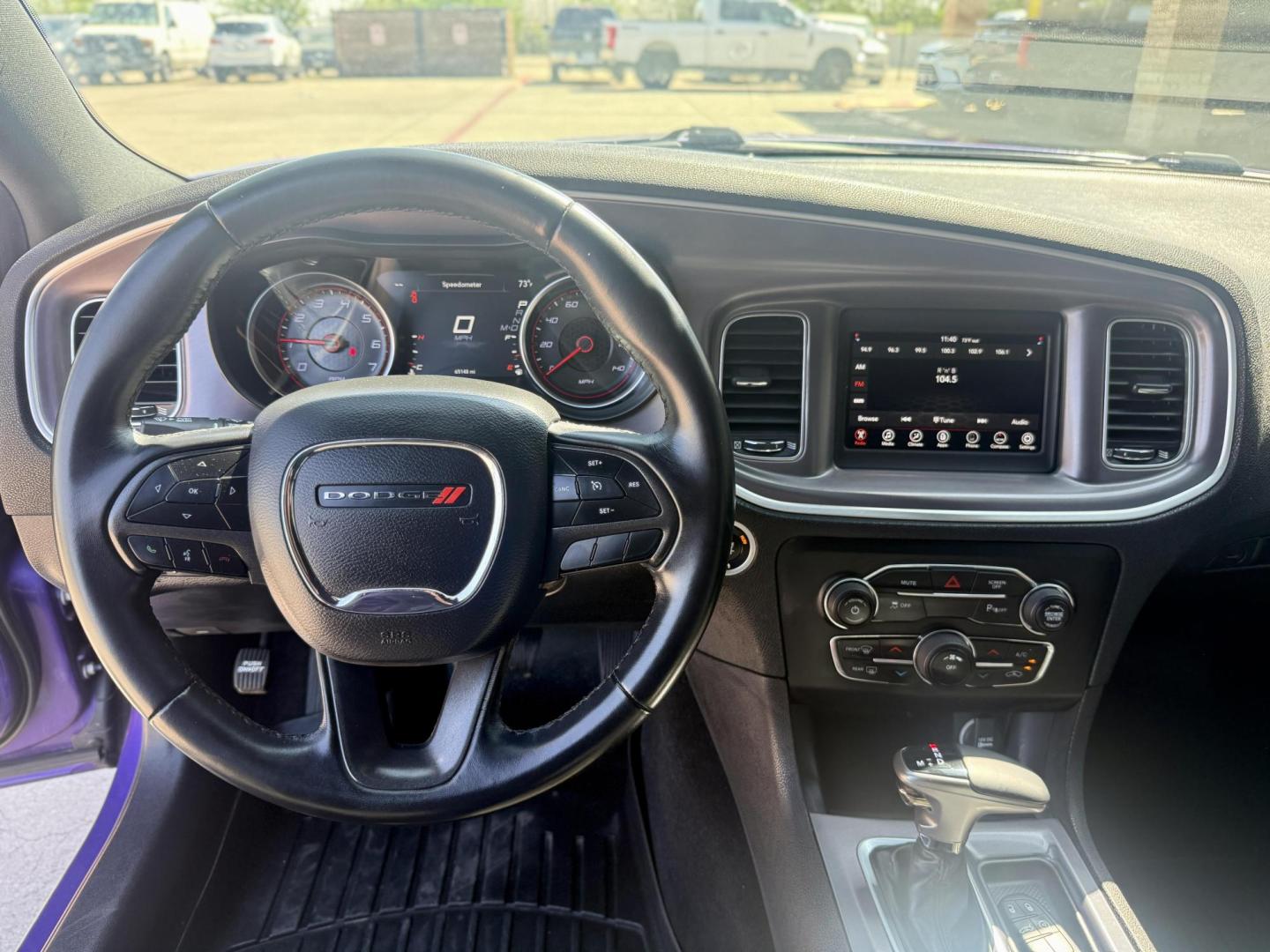 2019 Plum Crazy Pearl Coat /Black, cloth Black, leather Black/Brazen Gold, lea Dodge Charger 65048 (2C3CDXBG4KH) with an 3.6L V6 DOHC 24V engine, 8-Speed Automatic transmission, located at 2401 E Main St., Grand Prairie, TX, 75050, (972) 262-4440, 32.748981, -96.969643 - Photo#12