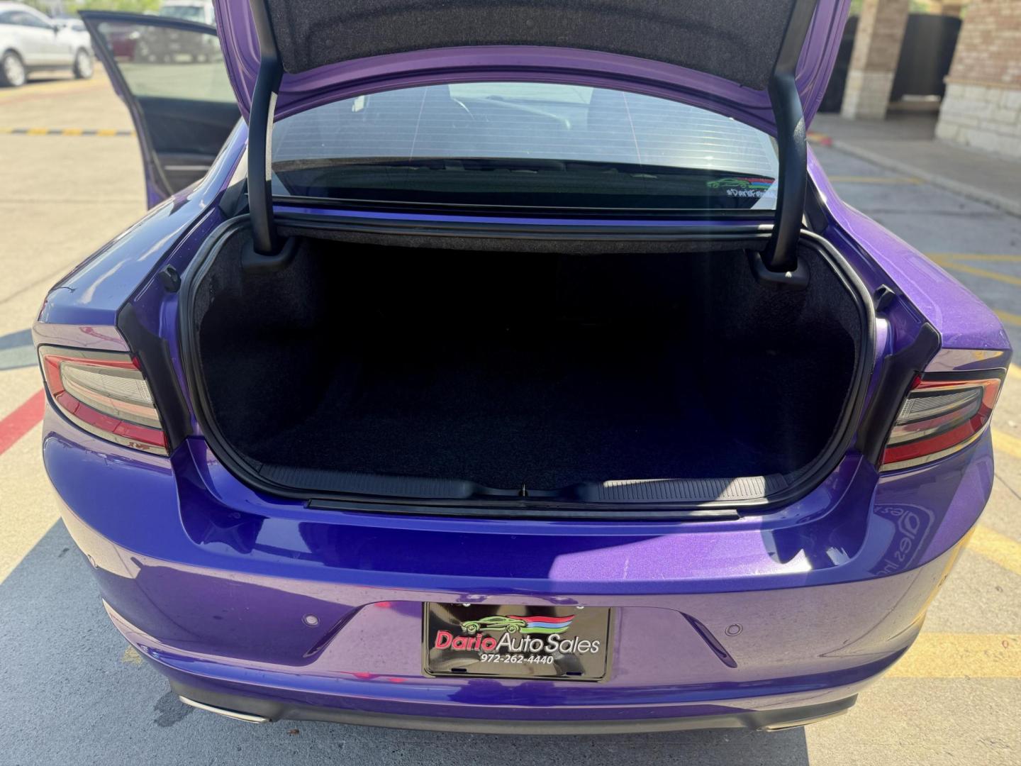 2019 Plum Crazy Pearl Coat /Black, cloth Black, leather Black/Brazen Gold, lea Dodge Charger 65048 (2C3CDXBG4KH) with an 3.6L V6 DOHC 24V engine, 8-Speed Automatic transmission, located at 2401 E Main St., Grand Prairie, TX, 75050, (972) 262-4440, 32.748981, -96.969643 - Photo#19