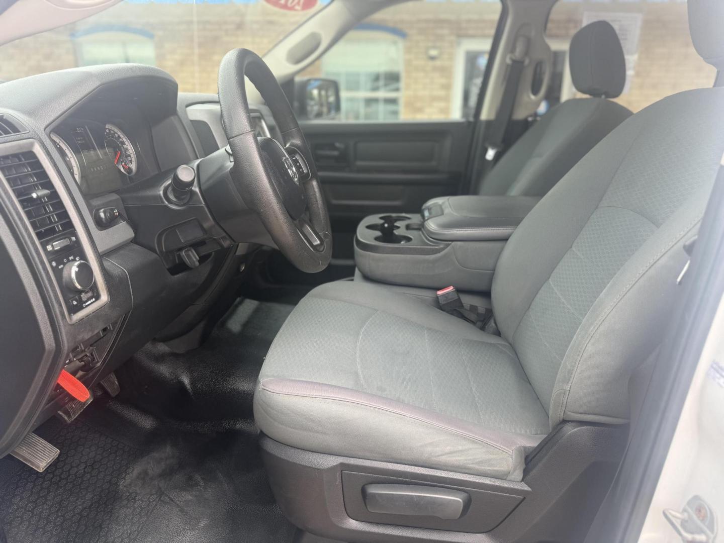 2016 Bright White Clear Coat /Black/Diesel Gray, cloth Black/Diesel Gray, vinyl RAM 1500 53809 (1C6RR7ST4GS) with an 5.7L V8 OHV 16V engine, 8-Speed Automatic transmission, located at 2401 E Main St., Grand Prairie, TX, 75050, (972) 262-4440, 32.748981, -96.969643 - Photo#18