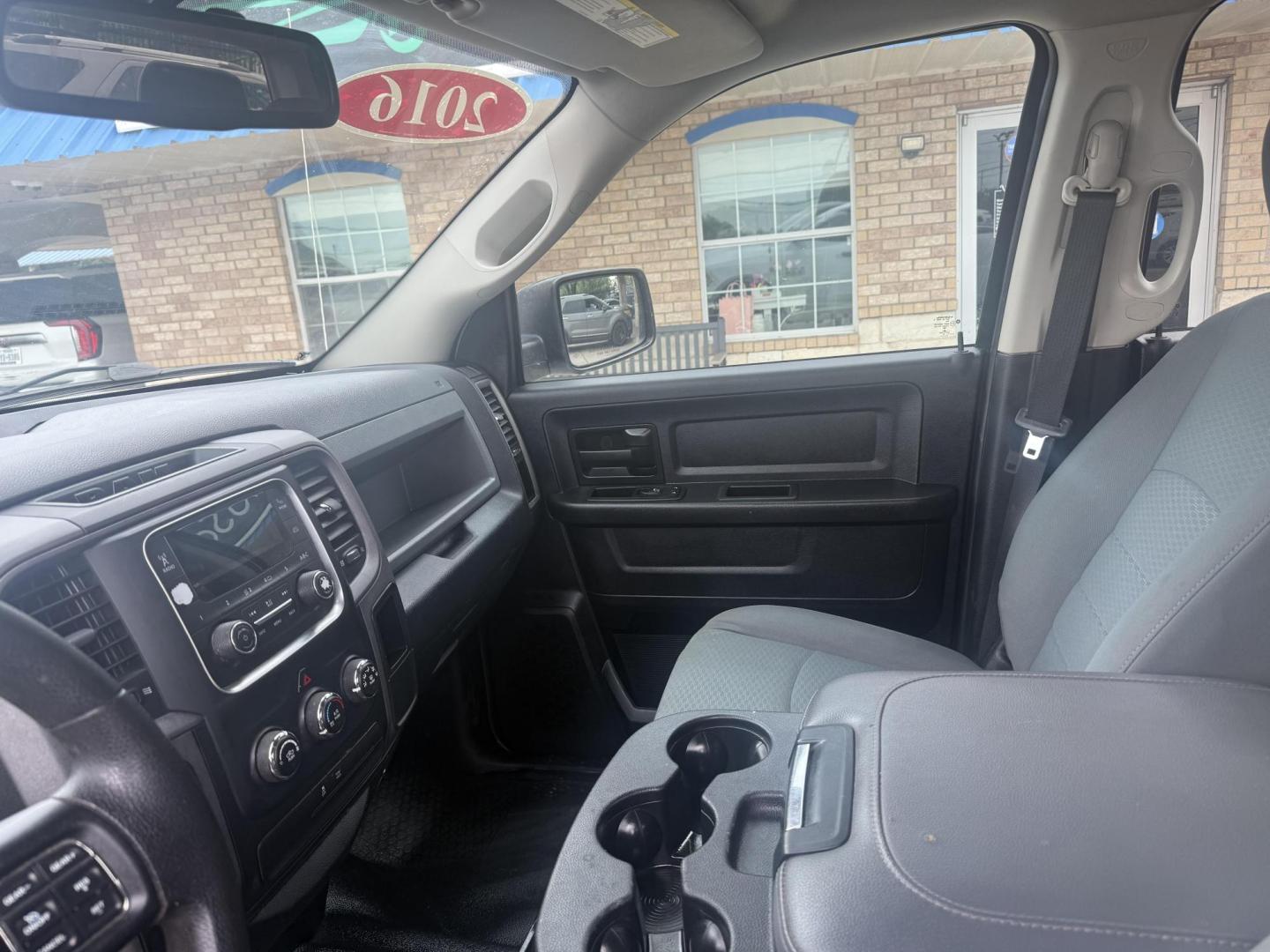 2016 Bright White Clear Coat /Black/Diesel Gray, cloth Black/Diesel Gray, vinyl RAM 1500 53809 (1C6RR7ST4GS) with an 5.7L V8 OHV 16V engine, 8-Speed Automatic transmission, located at 2401 E Main St., Grand Prairie, TX, 75050, (972) 262-4440, 32.748981, -96.969643 - Photo#26