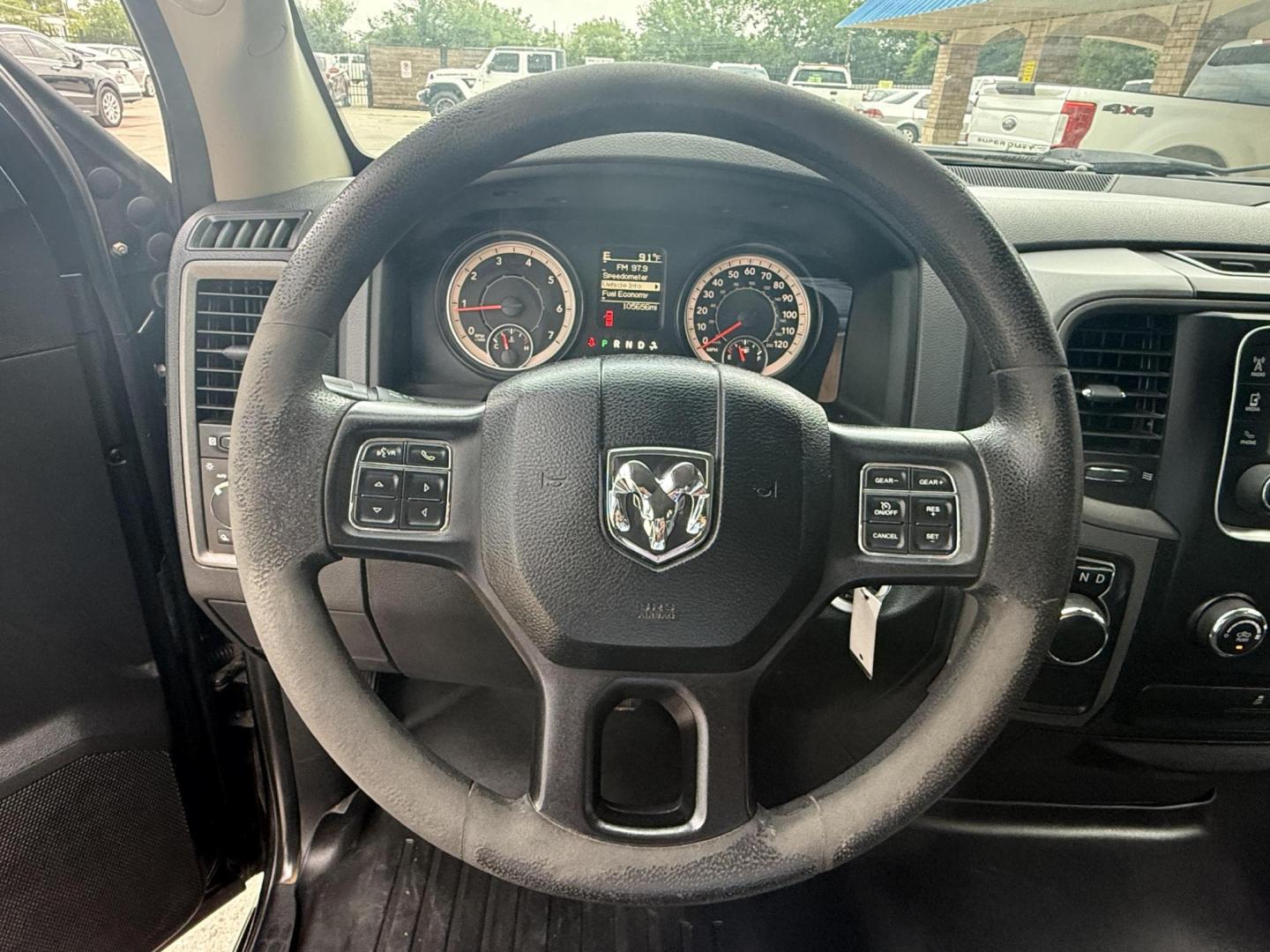 2016 Black Clear Coat /Black/Diesel Gray, cloth Black/Diesel Gray, vinyl RAM 1500 53842 (1C6RR6FG2GS) with an 3.6L V6 DOHC 24V FFV engine, 8-Speed Automatic transmission, located at 2401 E Main St., Grand Prairie, TX, 75050, (972) 262-4440, 32.748981, -96.969643 - Photo#21